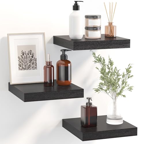 Small Floating Shelves for Wall Decor, Black, Set of 3, 7.8 x 7.8 Inch - color: Black