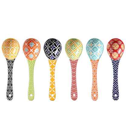 Metahom Ceramic Small Serving Spoons, Colorful Soup Spoon Set of 6 - size: 6.25 inch