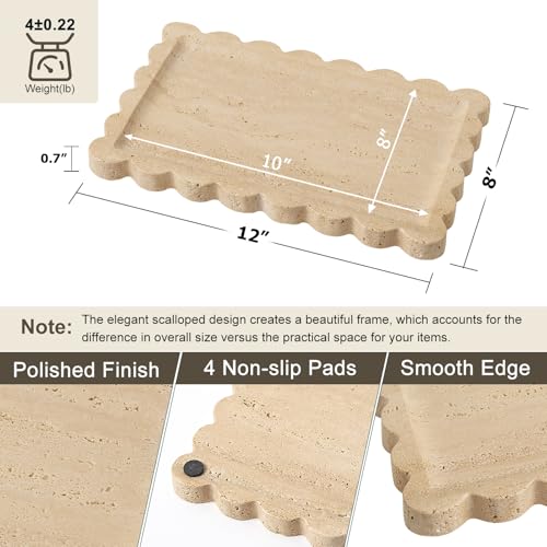 Scalloped Natural Travertine Tray - Decor Stone Tray for Bathroom & Vanity - color: Travertine, size: 12" x 8" x 0.7"