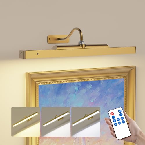 Wireless Picture Light Battery Operated, 1Pack Remote Control Painting Light with Timer, 13Hrs Service Life Art Display Light for Picture Frame Artworking Portrait, Poster, Photo, Mirror_Antique Gold - color: Antique Gold, size: 1 Pack