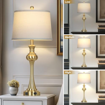 Cinyirong 28.75" Gold Table Lamps for Living Room,Touch Lamps for Bedrooms Set of 2 - Nightstand Table Lamp with USB C+A, 3 Way Dimmable Bedside Lamps End Tables, Antique Brass - color: Gold table lamp