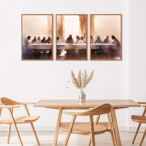 Aurlan 3 Pcs The Last Supper Framed Canvas Wall Art 16x24 Inch - color: The Last Supper, size: 16"L x 24"W