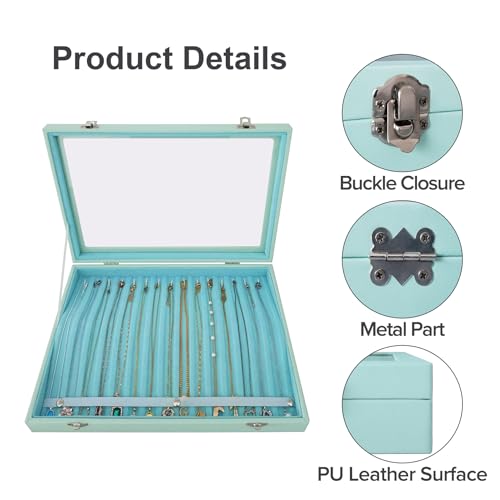 Clear Lid 15 Hooks Necklace Storage Box Women Anti-Tangle - color: Blue-15 necklaces