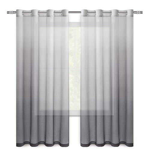 DWCN Grey Ombre Sheer Curtains 54 Inches Long for Living Room 2 Panels Set - color: Grey, size: 52"W x 54"L (Pack of 2)