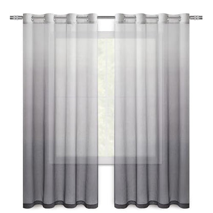 DWCN Grey Ombre Sheer Curtains 63 Inches Long for Living Room 2 Panels Set - color: Grey, size: 52"W x 63"L (Pack of 2)