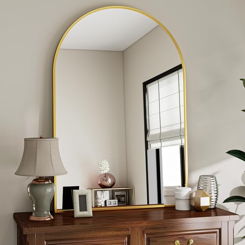 VooBang Large Arched Wall Mirror, 36 x 48 inch Arch Bathroom Mirror Gold - color: Gold, size: 48"L x 36"W