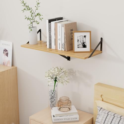Axeman Deep Floating Shelves, 12 Inch Deep Rustic Oak Floating Wall Shelves Set of 2, 16W x 12D Large Floating Shelves Living Room Cleanning Room Laundry Room Garage - Oak with Black Brackets - color: Oak, size: 16W x 12D