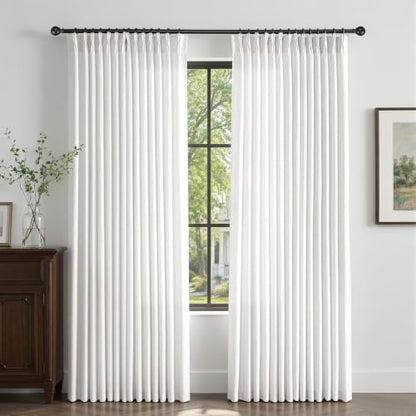 Semi Sheer Pinch Pleated Linen Curtains for Living Room 84 Inches, White - color: White, size: 40"W x 84"L (Pack of 2)