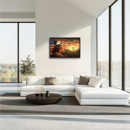 Trulave Large Bald Eagle American Flag Wall Art for Living Room 36''x24'' - color: Bald Eagle, size: 36"L x 24"W