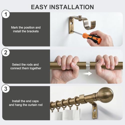 Antique Bronze Curtain Rods 16-144 Inch Heavy Duty 1 Inch Diameter - color: Bronze, size: 16"-144"|1 Pack