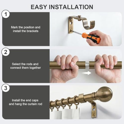 Antique Bronze Curtain Rods 16-144 Inch Heavy Duty 1 Inch Diameter - color: Bronze, size: 16"-144"|1 Pack