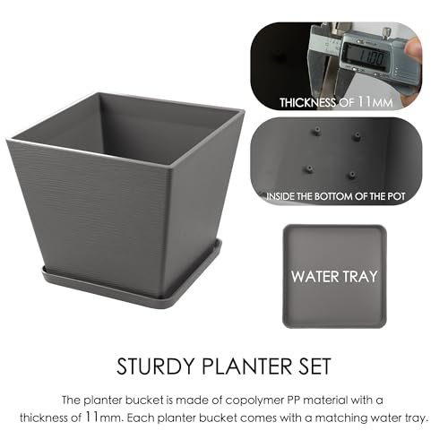 Kozyard 4Packs Taper Planter Indoor Outdoor Plant Pots - color: 15in/Gray/4packs