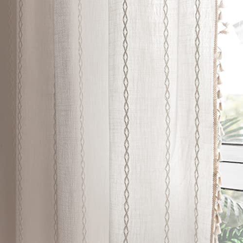 Deeprove White Boho Curtains 63 inches Length for Nursery Bedroom Christmas Decor, Bohemian Embroidery Farmhouse Cream Tassel Cotton Linen French Country Window Treatments, W52 x L63, 1 Panel - color: White, size: 52"W x 63"L (Pack of 1)