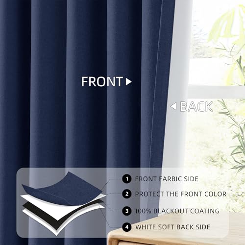 ChrisDowa Navy Blue Blackout Curtains 45 Inches Long 2 Panels for Bedroom - color: Navy Blue, size: 52"W x 45"L (Pack of 2)