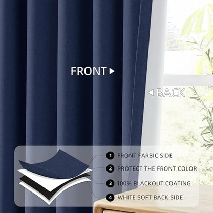 ChrisDowa Navy Blue Blackout Curtains 45 Inches Long 2 Panels for Bedroom - color: Navy Blue, size: 52"W x 45"L (Pack of 2)