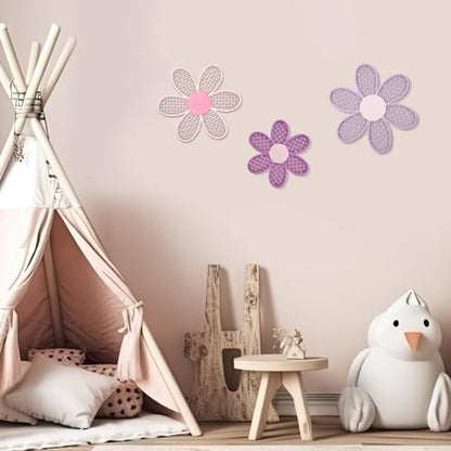 Maitys 3 Pcs Boho Daisy Flower Wall Decor Nursery Art, Pink, Purple - color: Pink, Purple