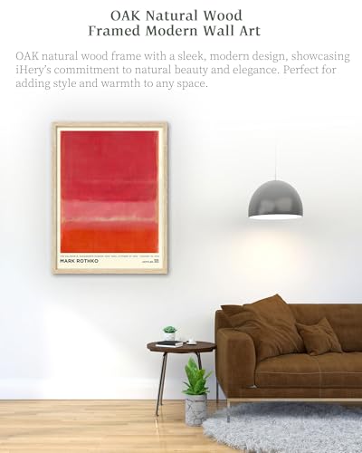 iHery 12x16in Natural OAK Wood Framed Red Pink Abstract Wall Art - color: OAK Framed Rothko Red, size: 16"L x 12"W