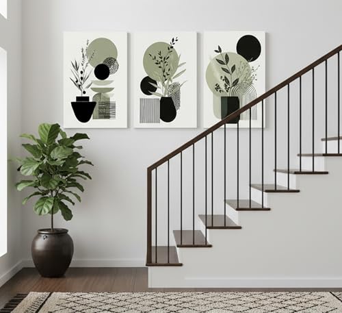 MDHFJEAW 3 Pcs Sage Green Boho Floral Canvas Wall Art 16x24 In - color: Canvas, size: 24''L x 16''W