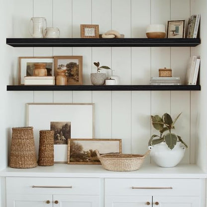 QEEIG Extra Long Floating Shelves for Wall (Black, Set of 2, 55.1") - color: B. Black, size: 55.1"