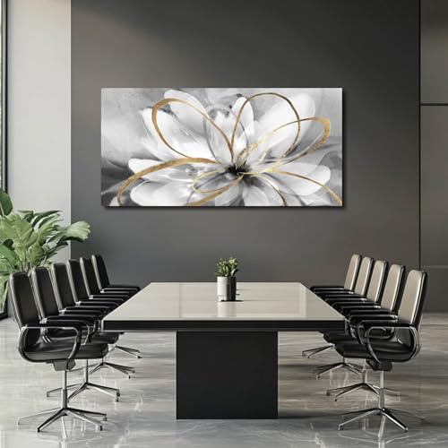 SOUGUAN Large Canvas Wall Art White Flower Painting 30x60 Inch Black Art for Living Room Bedroom Office Home Wall Accents - color: White, size: 58"L x 29"W