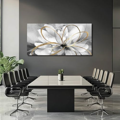 SOUGUAN Large Canvas Wall Art White Flower Painting 30x60 Inch Black Art for Living Room Bedroom Office Home Wall Accents - color: White, size: 58"L x 29"W