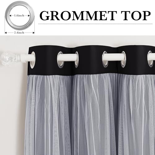 Black Blackout Curtains with White Sheer Overlay for Bedroom/Living Room - color: Black, size: 52"W x 72"L (Pack of 2)