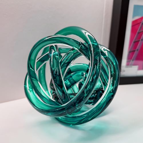 Glass Knot Teal Decor Ball - 6 Inch Hand Blown Infinity Sculpture Orbit Home Decor Table Decoration Interio Art - color: Lake Green, size: 6-Inch Diameter