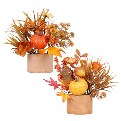2PCS Fall Artificial Maple Pumpkin Table Centerpieces Home Decorations