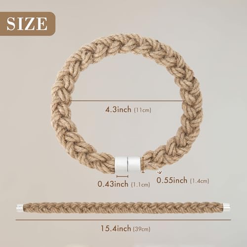 NICEEC 2 Pack Natural Jute Rope Curtain Tiebacks Elegant Boho Style Magnetic Drape Tie Backs Soft Hand-Woven Rope Curtain Holdbacks for Home & Office Drapery (Jute Rope-Thick) - color: Jute Rope-thick, size: 2 Pack