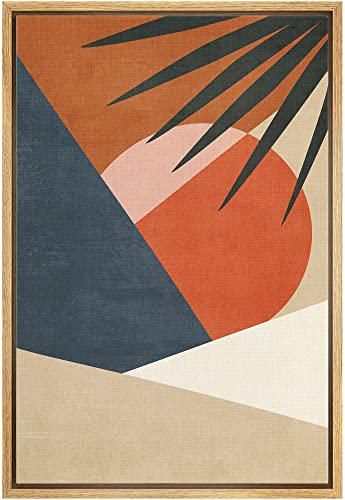 IDEA4WALL Framed Canvas Print Wall Art Mid-Century Palm Leaf Collage Abstract Geometric Illustrations Modern Art Minimalism Shapes Multicolor Boho for Living Room, Bedroom, Office - 16"x24" Natural - color: A10-2212-est51, size: 24"L x 16"W