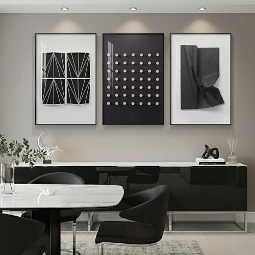 Large Framed Black and White Modern Abstract Living Room Wall Art, 24x36 In - color: Modern Black & White Set, size: 24" W x 36" H x 3 pieces