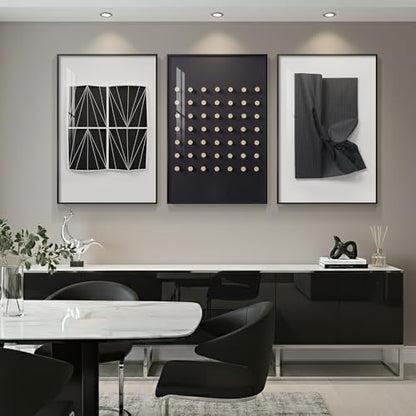Large Framed Black and White Modern Abstract Living Room Wall Art, 24x36 In - color: Modern Black & White Set, size: 24" W x 36" H x 3 pieces