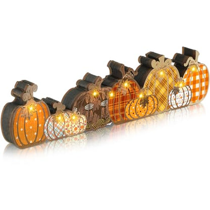 Yousoontic Fall Pumpkin Decor Table Centerpieces Halloween Wooden Pumpkin Sign Decorations with LED Lights 3D Block Autumn Harvest Farmhouse Fall Thanksgiving Decor for Home Mantel Desk Office Party - style: Pumpkin