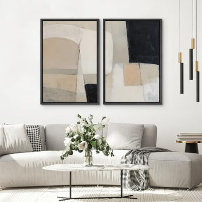 SIGNWIN Framed Canvas Print Wall Art Set Wabi-Sabi Block Illustrations Modern Art Minimal Boho Relax/Calm for Living Room, Bedroom, Office - 16"x24"x2 BLACK - color: A16-2601-irs03, size: 16"x24"x2 Panels Black