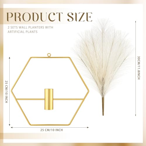 Peryiter 2 Pcs Gold Wall Decor Boho Pampas Metal Hanging Planters, Hexagon - style: Hexagon