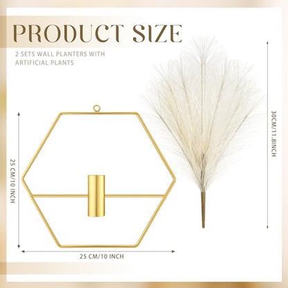 Peryiter 2 Pcs Gold Wall Decor Boho Pampas Metal Hanging Planters, Hexagon - style: Hexagon