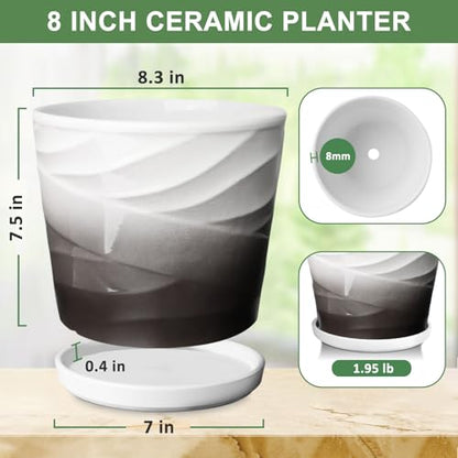 8 Inch Ceramic Plant Pot,Dark Gray+White - color: Dark Gray + White, size: 8 Inch-1 Pack