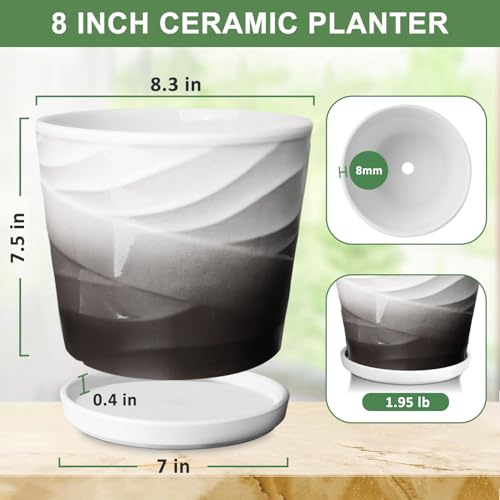 8 Inch Ceramic Plant Pot,Dark Gray+White - color: Dark Gray + White, size: 8 Inch-1 Pack