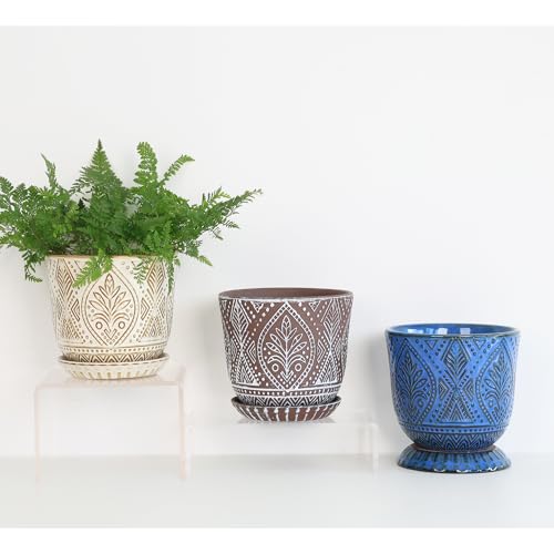 Gepege Ceramic Plant Pots, 6 Inch Indoor Planters with Drainage & Saucers - color: White-b, size: 6 Inch - Set of 2