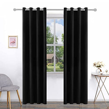Pickluc Grommet Blackout Curtain for Living Room, Light Blocking Drapes, Thermal Insulated, Noise Reduction, 52 Inches Wide x 108 Inches Long, Black, 2 Panels - color: Black, size: 52"W x 108"L (Pack of 2)
