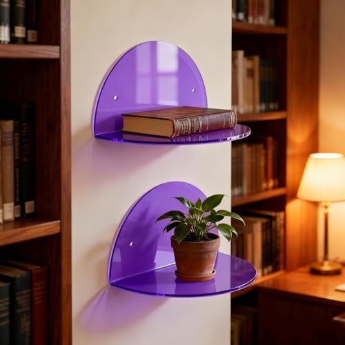 ROYALITA 2-Pack Small Acrylic Shelves Room Decor Floating Shelves, Purple - color: Purple