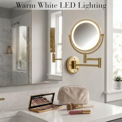 JERDON Hardwired Wall-Mount Makeup Mirror - 8X/1X - Gold - HL88BGLD - color: Gold Direct Wire