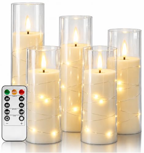 Da by 5 Pack Clear Acrylic Flameless Taper Candles, Flickering Black Wick LED Candles with Copper Wire Lights, Heat Resistant ABS Candles with Remote for Indoor Outdoor Decor - color: Transparent#5*1, size: Transparent#5*1
