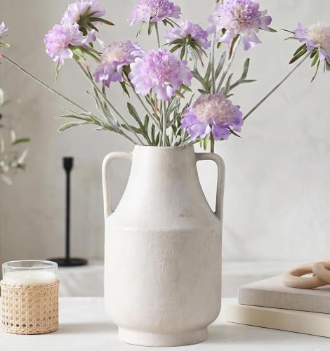 White Ceramic Vase with Handles, 11in White Flower Vases for Centerpieces - color: 1-white/10.7“