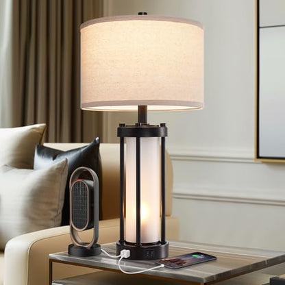 RORIA Modern Table Lamps for Living Room with 2 USB Charging Ports - color: 1 Pack-Black