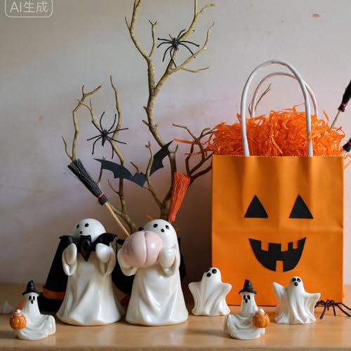 Threehoney 8 Pcs Halloween Ghost Figurine Small Resin Scary Ghost Decor