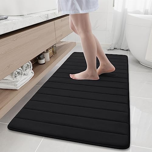 Buganda Memory Foam Bath Mat 60 x 24, Ultra Soft Absorbent Bathroom Rugs - color: Black, size: 60" X 24"