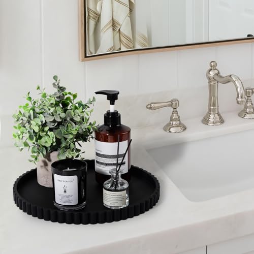 Round Bathroom Tray Perfume Organizer Coffee Table Decor, 12" Black - color: Black, size: 12"