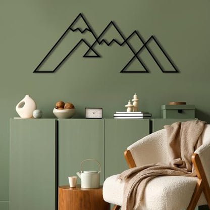 DecoSoul Mountain Metal Wall Art Decor, Large Metal Mountain Wall Art, Snowy Range View Wall Decoration, Minimalist Home Decor, Nature Decorations, Office Art, Housewarming Gift - style: Snowy Mountain
