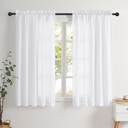 NICETOWN Pure White Privacy Sheer Curtains 52 x 72 Inches 2 Panels, Non-See-Through Rod Pocket Light Filtering Window Treatments with Silky Smooth, Heavyweight Luxury Drapes for Bedroom - color: Pure White, size: 52"W x 72"L (Pack of 2)